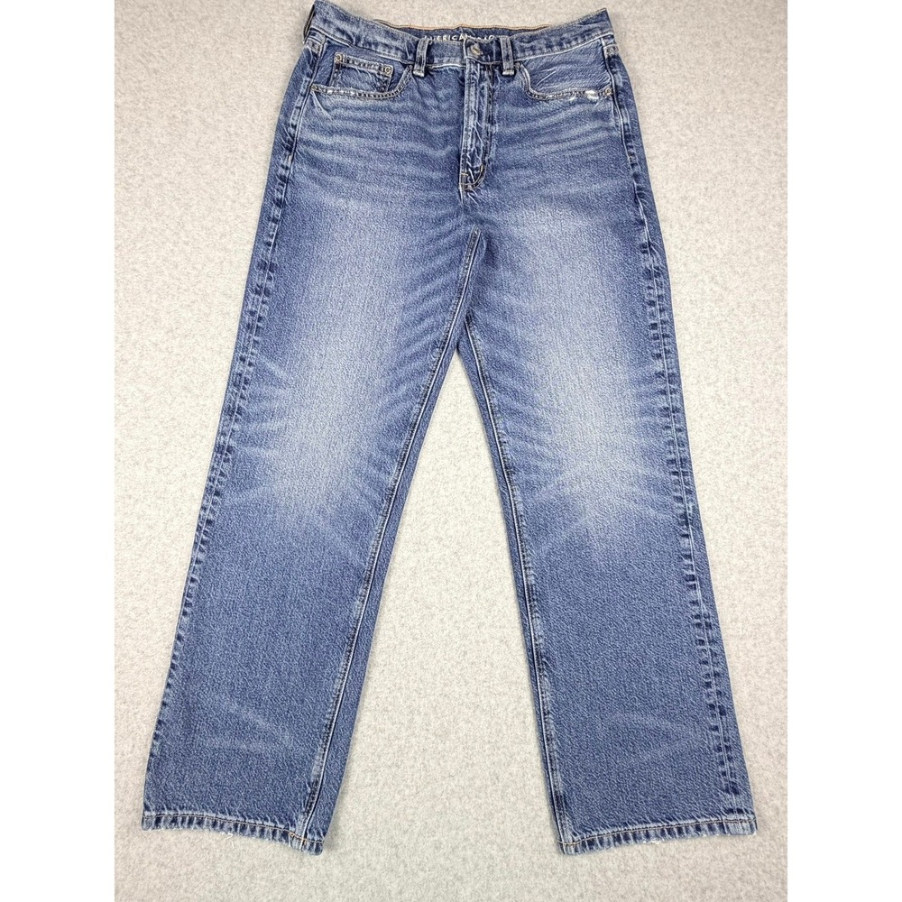 American Eagle Low Rise Baggy Jeans Womens 6 Medium Wash Blue Denim Wide Leg